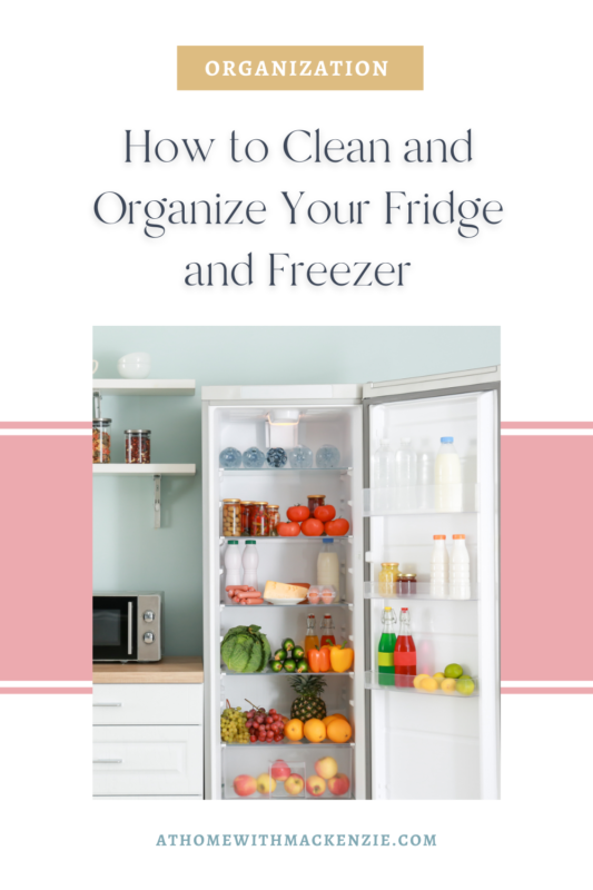 Open fridge door with fruits and vegetables inside - How to Clean and Organize your Fridge and Freezer