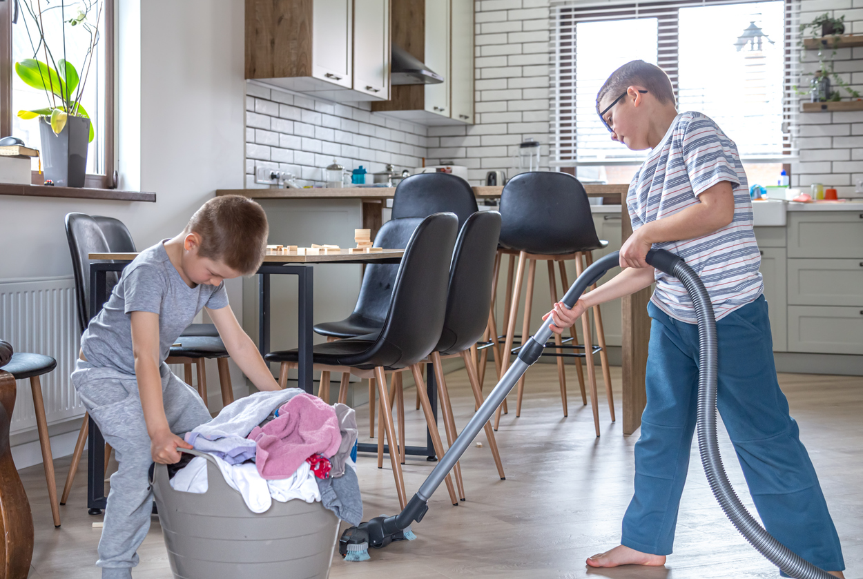 Two little boys help with the laundry and cleaning of the house - At Home With Mackenzie Two little boys help with the laundry and cleaning of the house